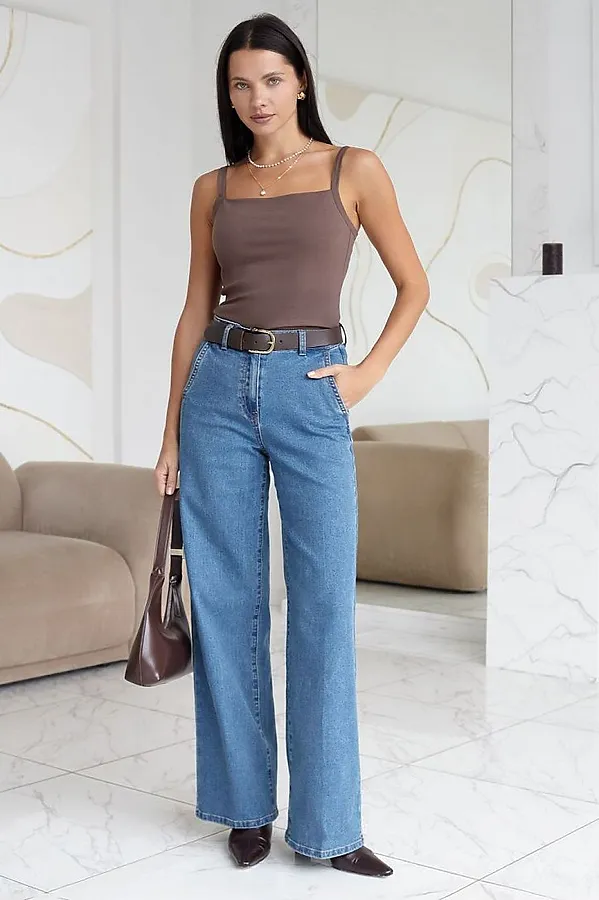 Прямые джинсы трубы со стрелками из эластичного денима VILATTE, синий - фото 2