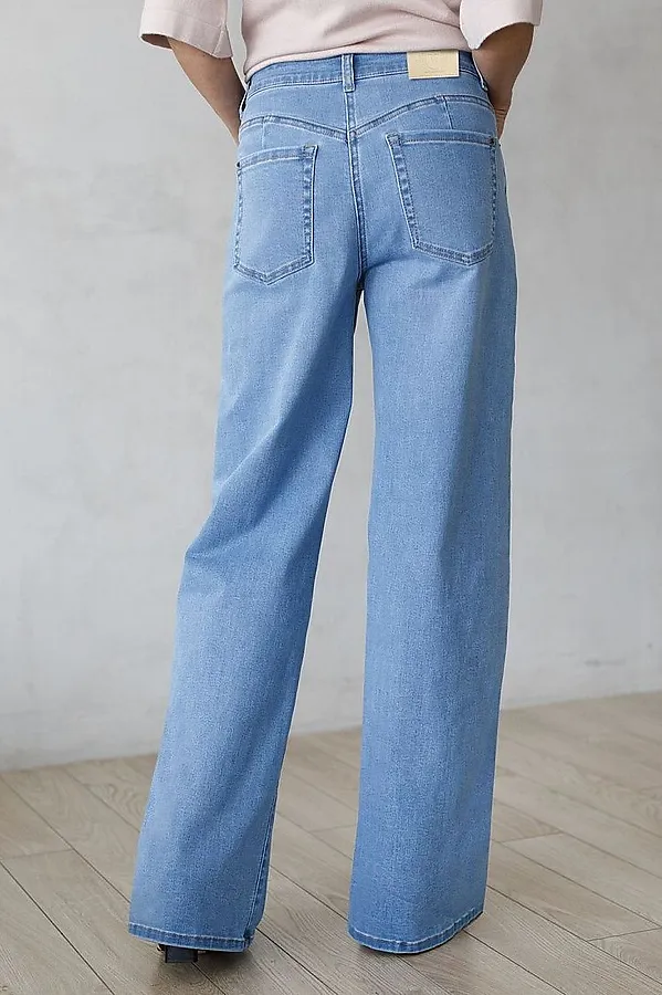 Джинсы трубы с декоративной стиркой из эластичного облегченного денима VILATTE, голубой - фото 2