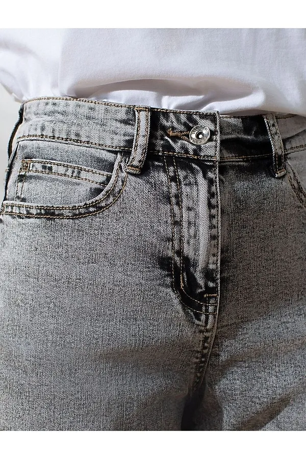 Джинсы трубы с декоративной стиркой из эластичного облегченного денима VILATTE, серый - фото 2