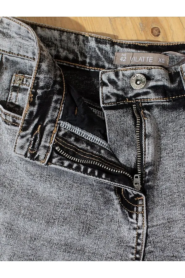 Джинсы трубы с декоративной стиркой из эластичного облегченного денима VILATTE, серый - фото 2
