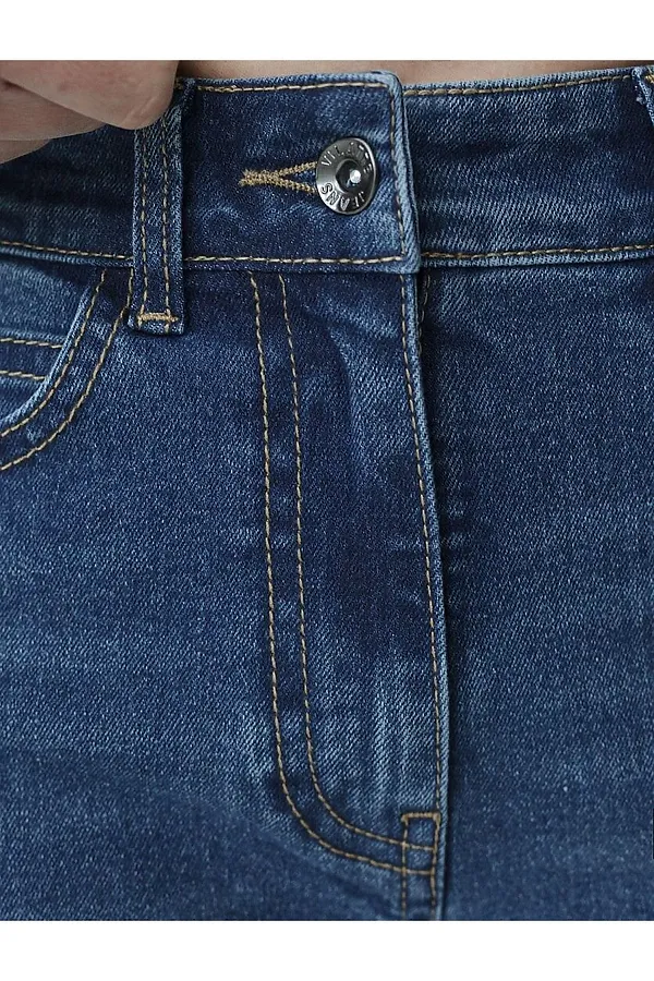 Джинсы трубы с декоративной стиркой из эластичного облегченного денима VILATTE, синий - фото 2