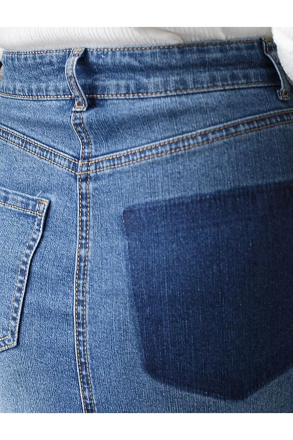 Джинсовая юбка миди с разрезом из эластичного облегченного денима VILATTE, синий - фото 2