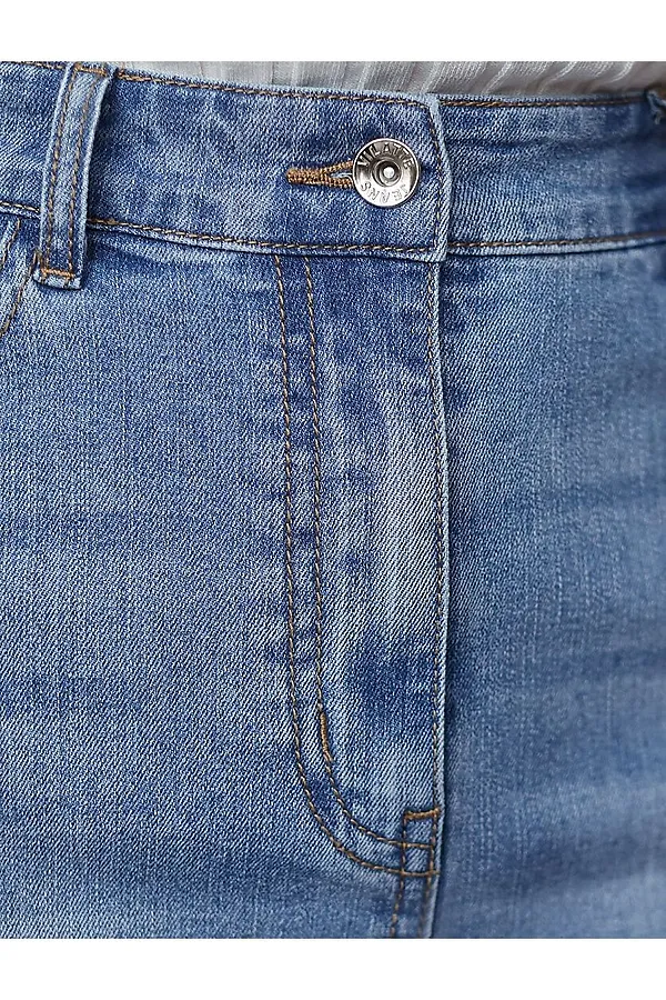 Джинсовая юбка с декоративной стиркой из эластичного облегченного денима VILATTE, синий - фото 2