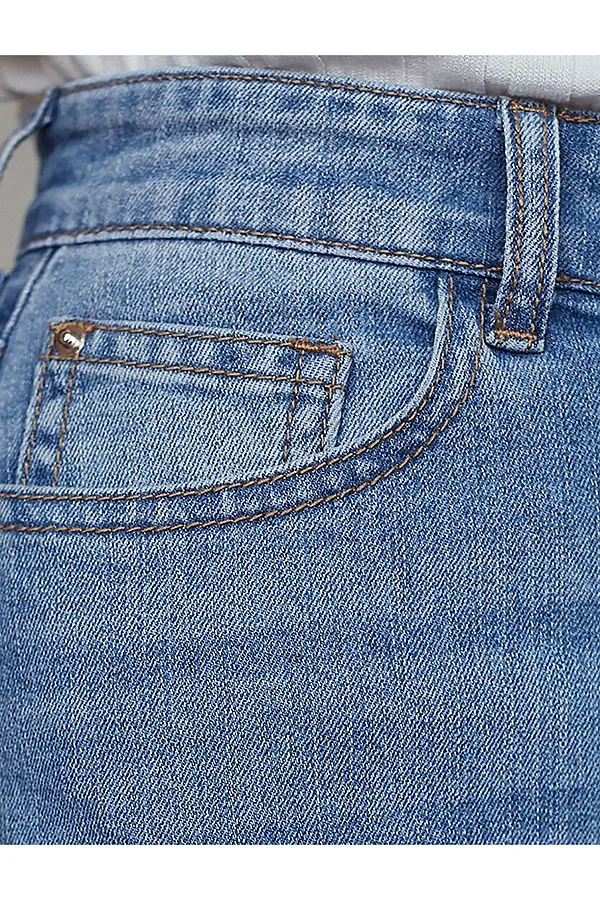 Джинсовая юбка с декоративной стиркой из эластичного облегченного денима VILATTE, синий - фото 2