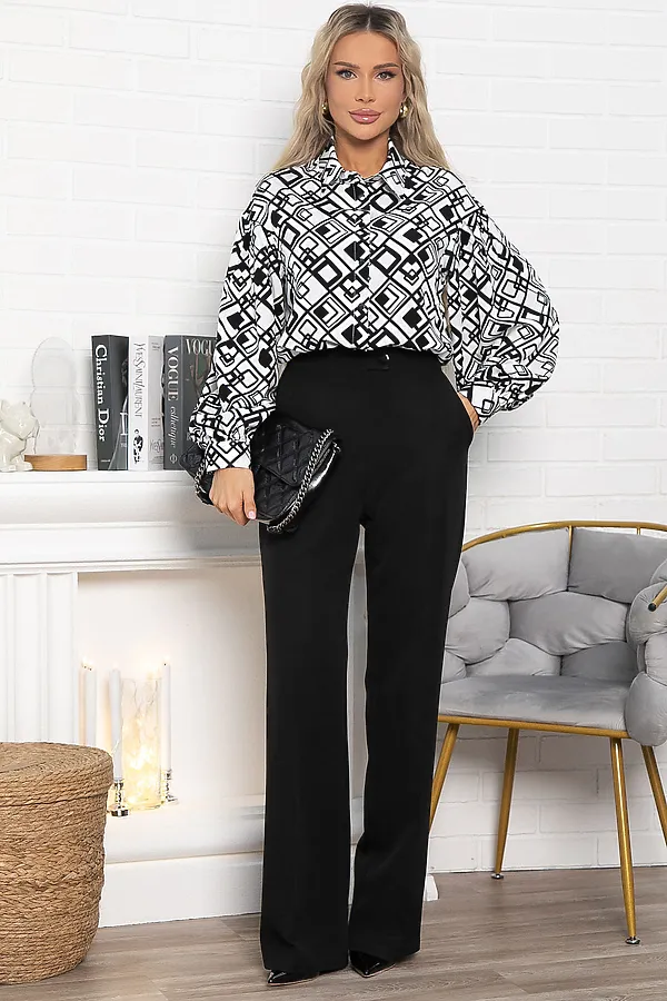 Блуза хлопковая Танец линий LADY TAIGA, черно-белая - фото 2