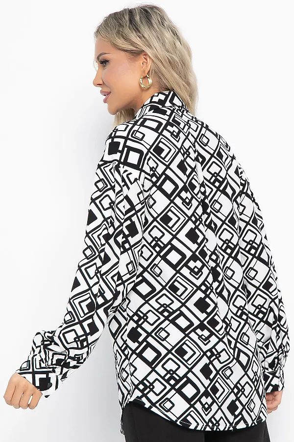 Блуза хлопковая Танец линий LADY TAIGA, черно-белая - фото 2