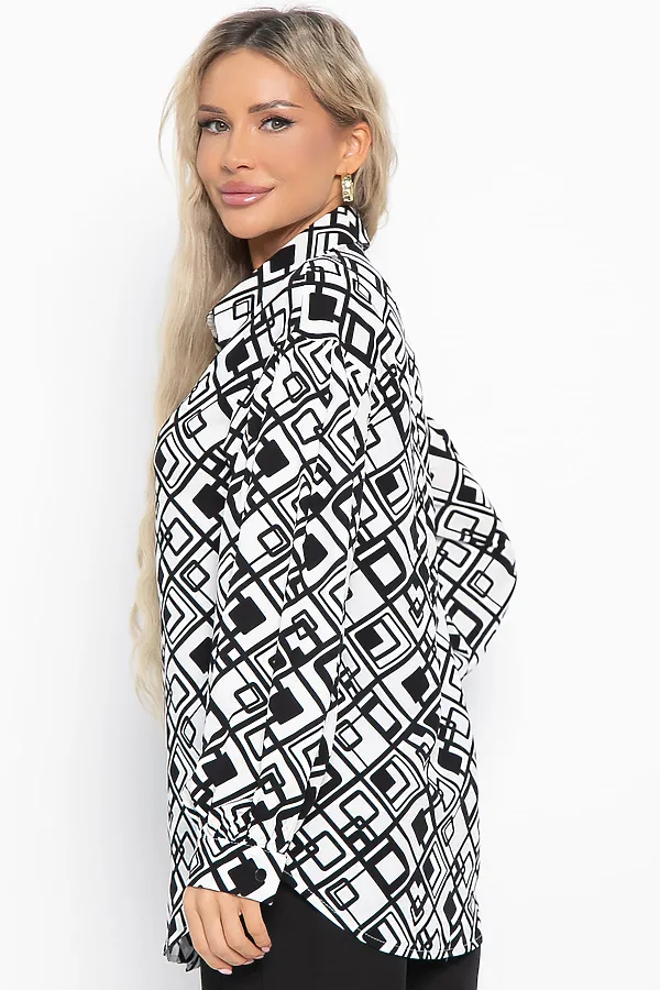 Блуза хлопковая Танец линий LADY TAIGA, черно-белая - фото 2