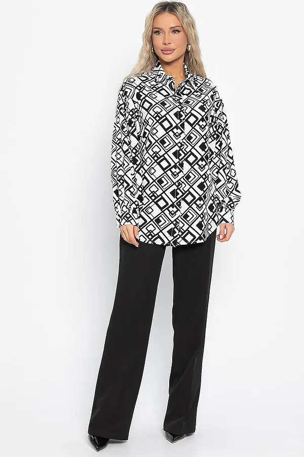 Блуза хлопковая Танец линий LADY TAIGA, черно-белая - фото 2