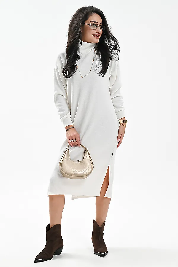 Платье теплое в рубчик НАТАЛИ, белый - фото 2