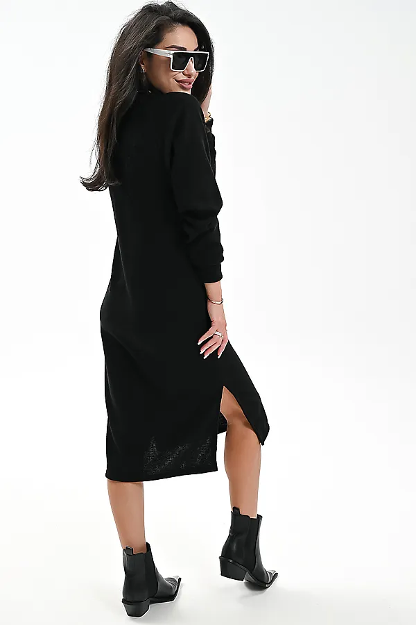 Платье теплое в рубчик НАТАЛИ, черный - фото 2