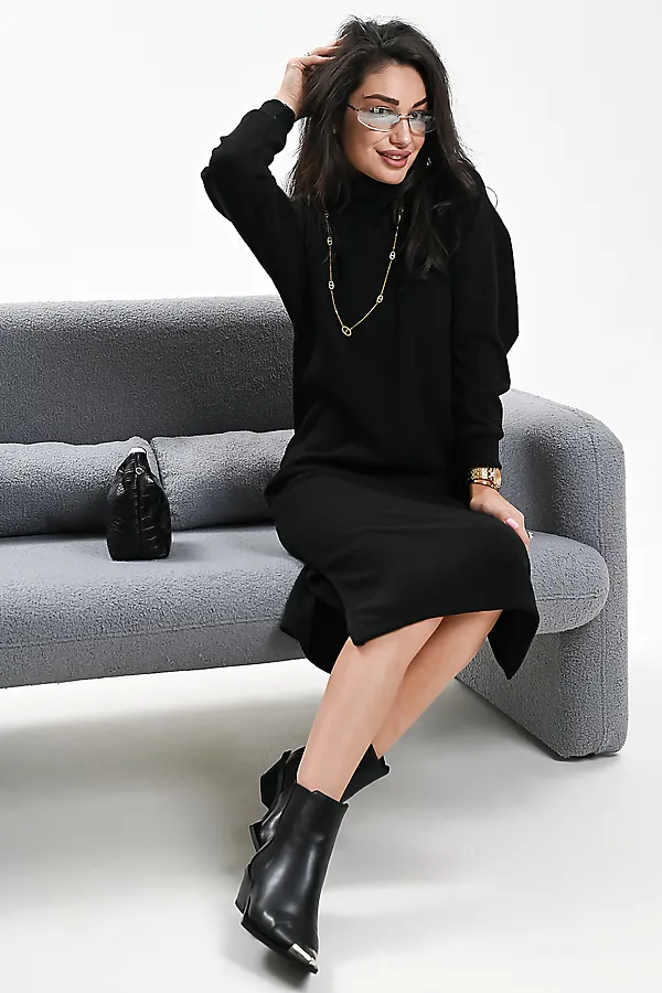 Платье теплое в рубчик НАТАЛИ, черный - фото 2