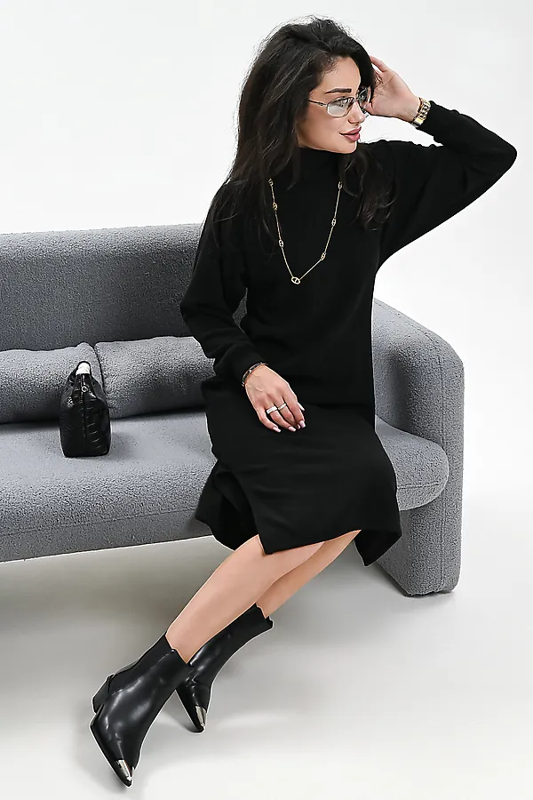 Платье теплое в рубчик НАТАЛИ, черный - фото 2