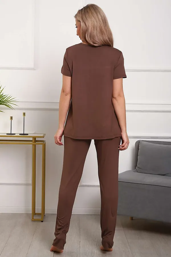 Пижама с брюками П183вз НАТАЛИ, коричневый - фото 2