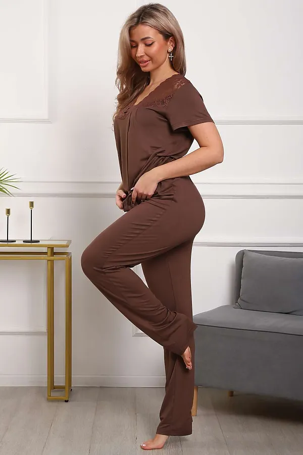 Пижама с брюками П183вз НАТАЛИ, коричневый - фото 2
