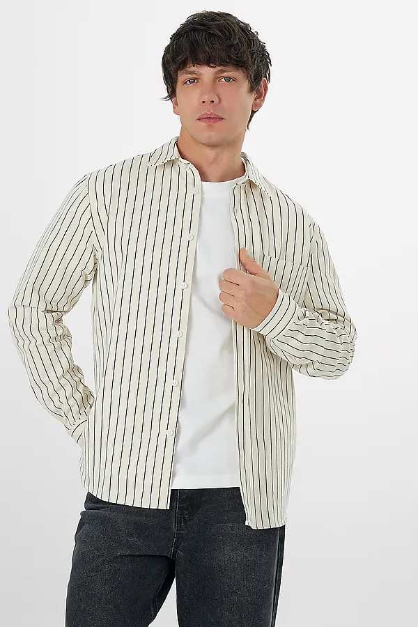 Рубашка мужская MARK FORMELLE, коричневая полоска на молочном - фото 2