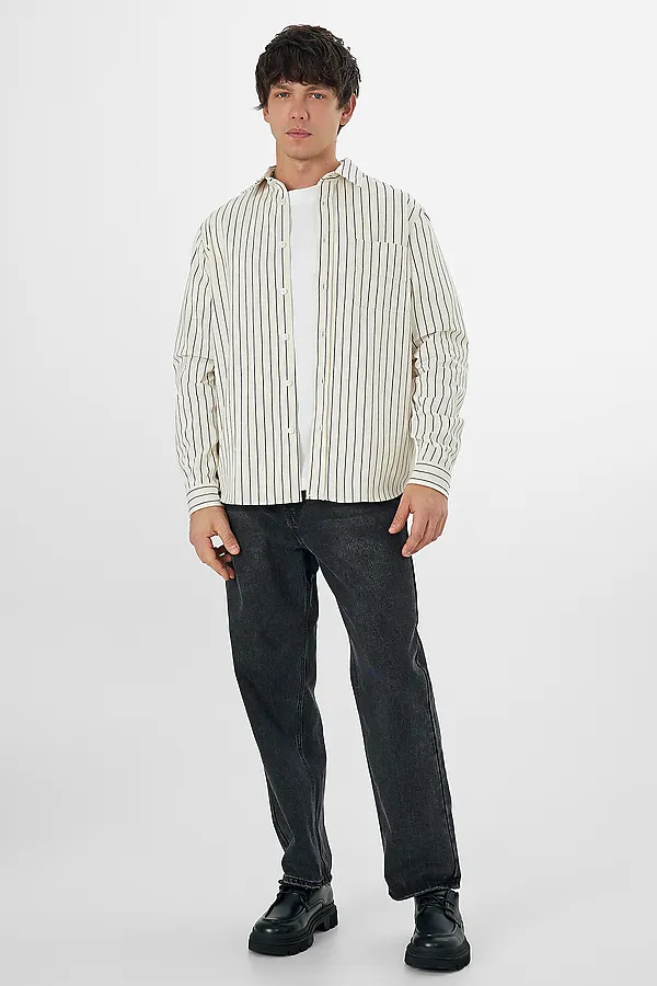 Рубашка мужская MARK FORMELLE, коричневая полоска на молочном - фото 2