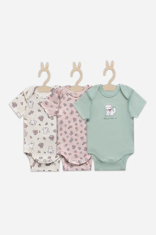 Боди детское (3шт.) MARK FORMELLE, котики с цветами на молочном +мята +цветочки на розовом - фото 2
