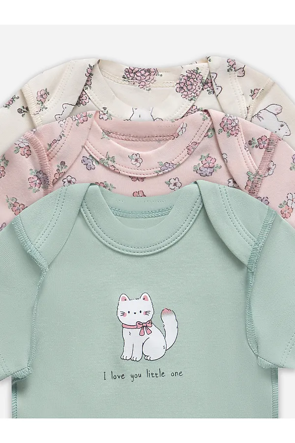 Боди детское (3шт.) MARK FORMELLE, котики с цветами на молочном +мята +цветочки на розовом - фото 2