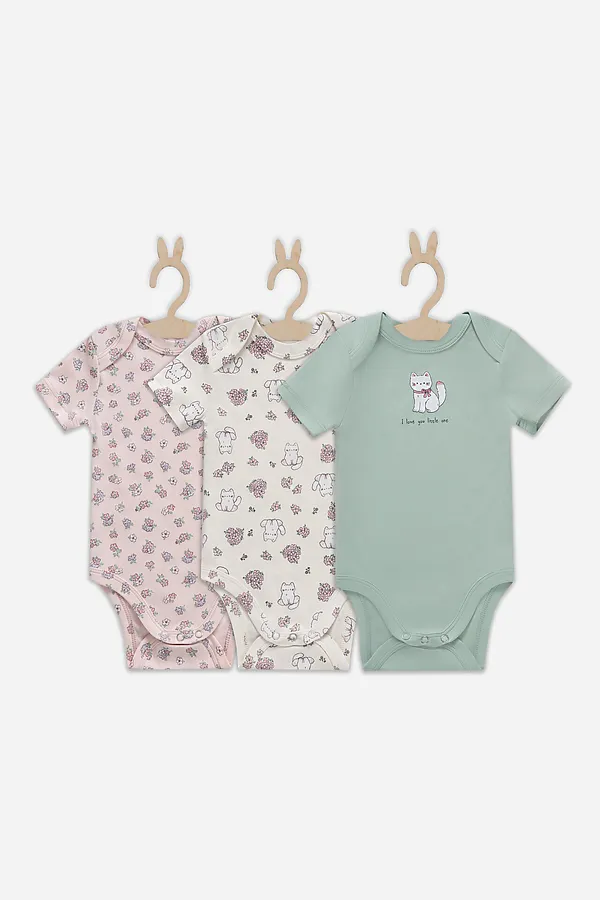Боди детское (3шт.) MARK FORMELLE, котики с цветами на молочном +мята +цветочки на розовом - фото 2