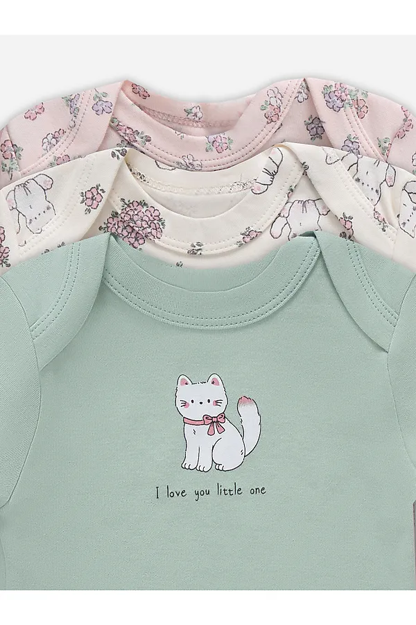 Боди детское (3шт.) MARK FORMELLE, котики с цветами на молочном +мята +цветочки на розовом - фото 2
