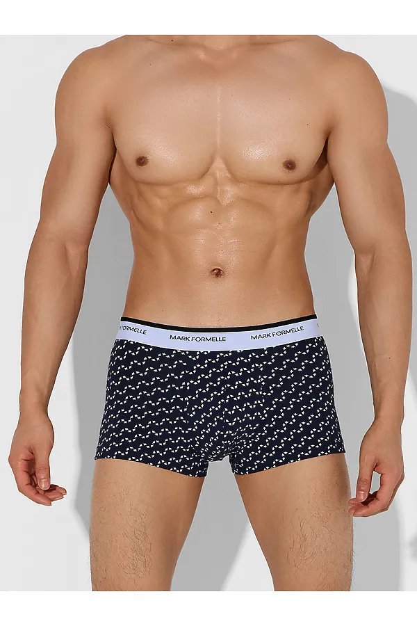 Трусы мужские (4шт). MARK FORMELLE, диагональн. узор на гл.синем +гл.синий +черный +черная гусиная лапка - фото 2