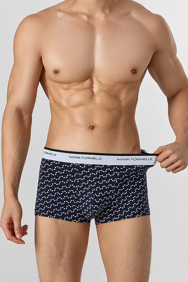 Трусы мужские (4шт). MARK FORMELLE, диагональн. узор на гл.синем +гл.синий +черный +черная гусиная лапка - фото 2