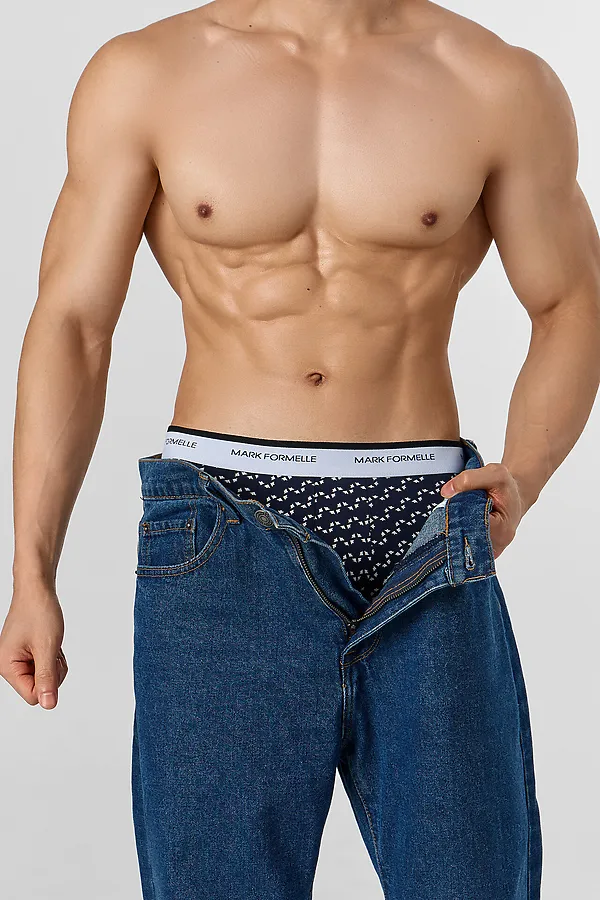 Трусы мужские (4шт). MARK FORMELLE, диагональн. узор на гл.синем +гл.синий +черный +черная гусиная лапка - фото 2