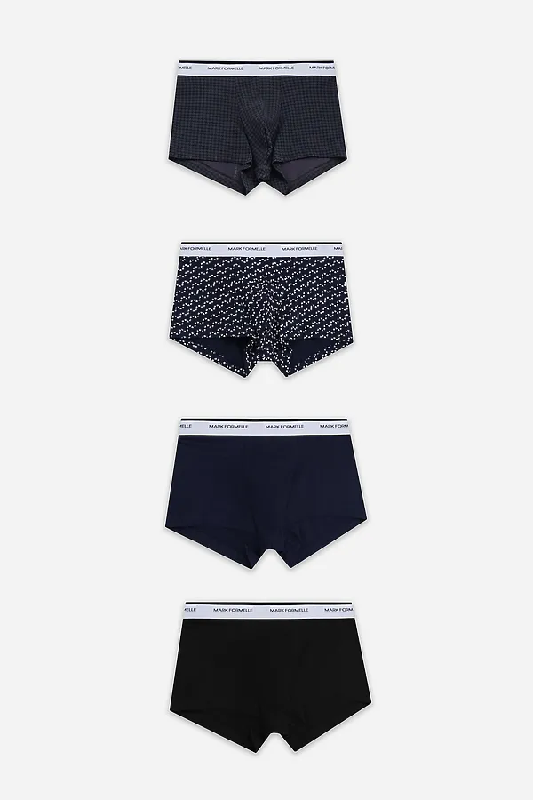 Трусы мужские (4шт). MARK FORMELLE, диагональн. узор на гл.синем +гл.синий +черный +черная гусиная лапка - фото 2