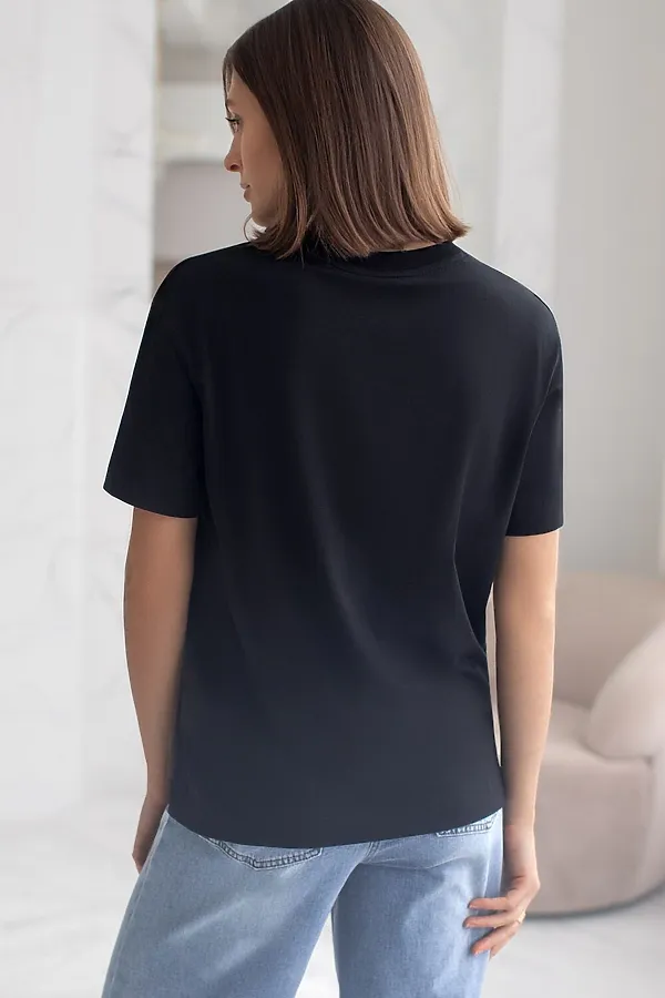 Свободная футболка из премиального хлопка с эластаном VILATTE, черный - фото 2