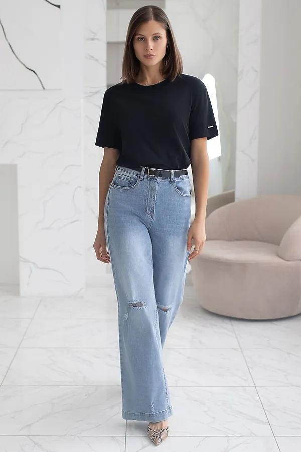 Свободная футболка из премиального хлопка с эластаном VILATTE, черный - фото 2