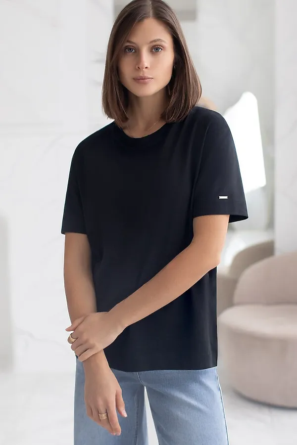 Свободная футболка из премиального хлопка с эластаном VILATTE, черный - фото 2