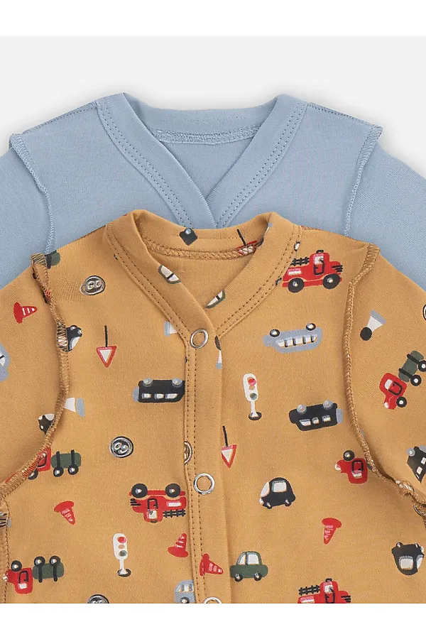 Комбинезон нательный детский (2шт.) MARK FORMELLE, машинки на бисквите +серо -голубой - фото 2