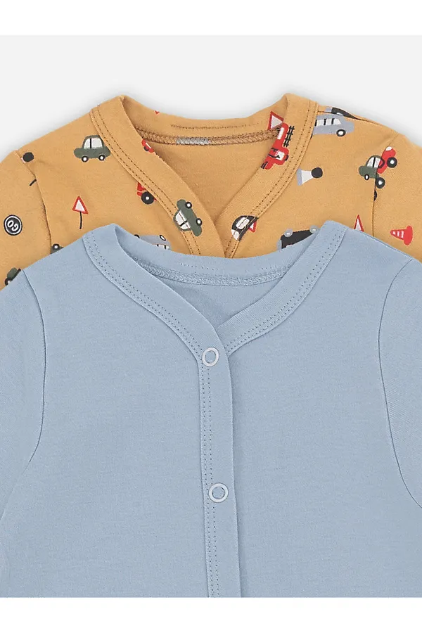 Комбинезон нательный детский (2шт.) MARK FORMELLE, машинки на бисквите +серо -голубой - фото 2