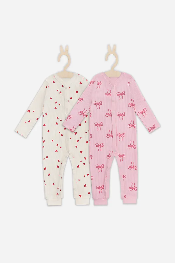 Комбинезон нательный детский (2шт.) MARK FORMELLE, сердечки на молочном +бантики на розовой сказке - фото 2