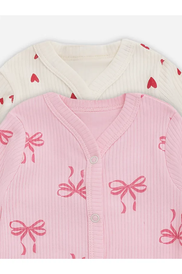 Комбинезон нательный детский (2шт.) MARK FORMELLE, сердечки на молочном +бантики на розовой сказке - фото 2