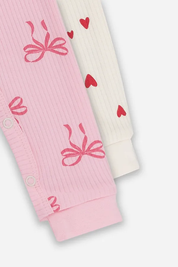 Комбинезон нательный детский (2шт.) MARK FORMELLE, сердечки на молочном +бантики на розовой сказке - фото 2