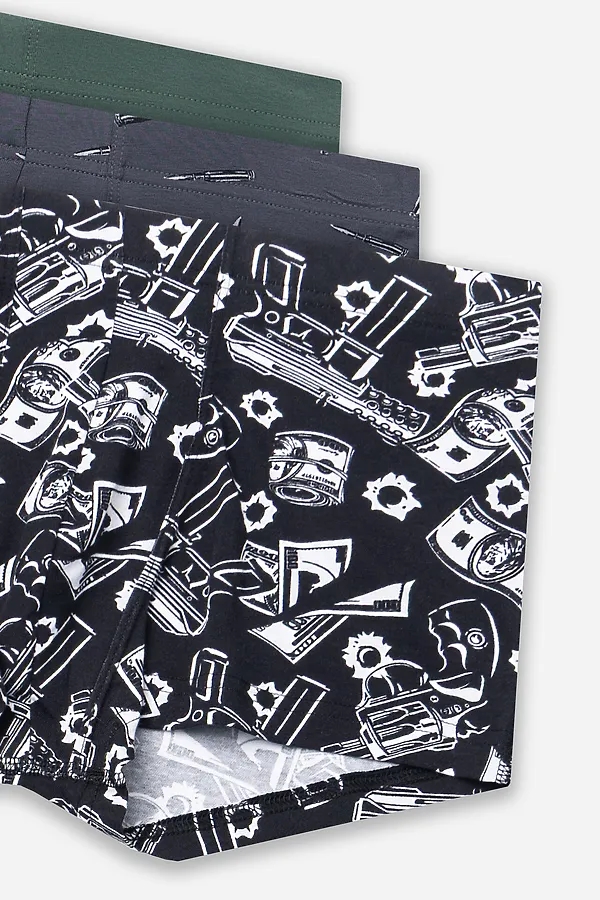 Трусы мужские (3шт) MARK FORMELLE, пистолеты и деньги на черном +хвойный лес +пули на графите - фото 2