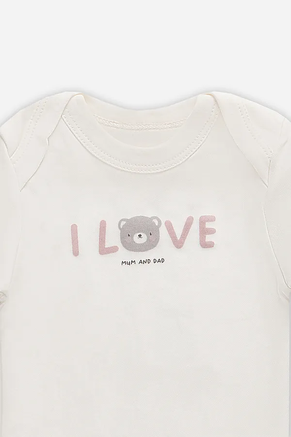 Комплект детский (боди, ползунки) MARK FORMELLE, молочный +серебристо -розовый +печать - фото 2