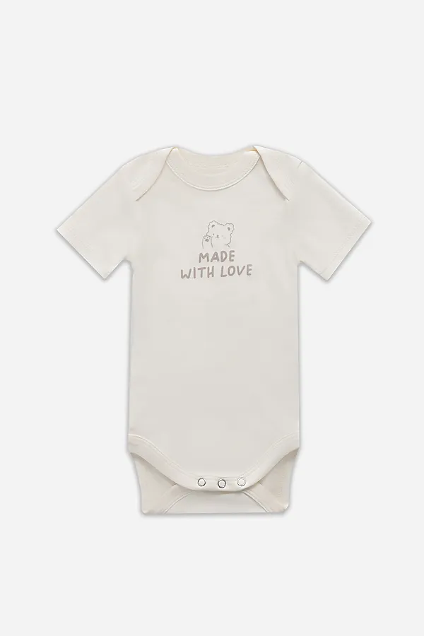 Комплект детский (боди, ползунки) MARK FORMELLE, молочный +серо -коричневый +печать - фото 2