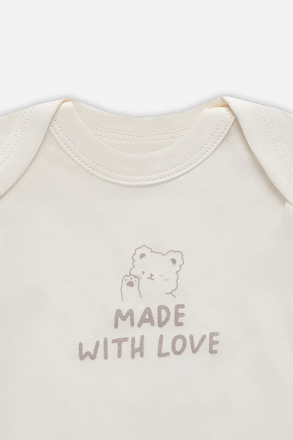 Комплект детский (боди, ползунки) MARK FORMELLE, молочный +серо -коричневый +печать - фото 2