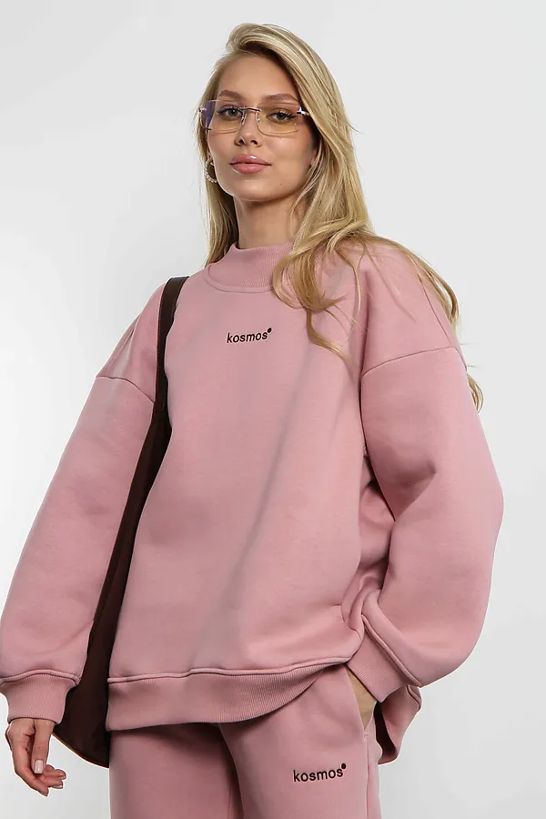 Свитшот женский оверсайз с начесом Розовая пудра KOSMOS, розовая пудра - фото 2
