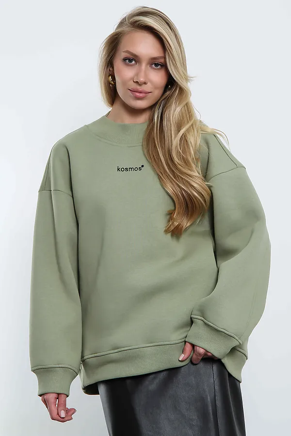 Свитшот женский оверсайз с начесом Олива KOSMOS, оливковый - фото 2