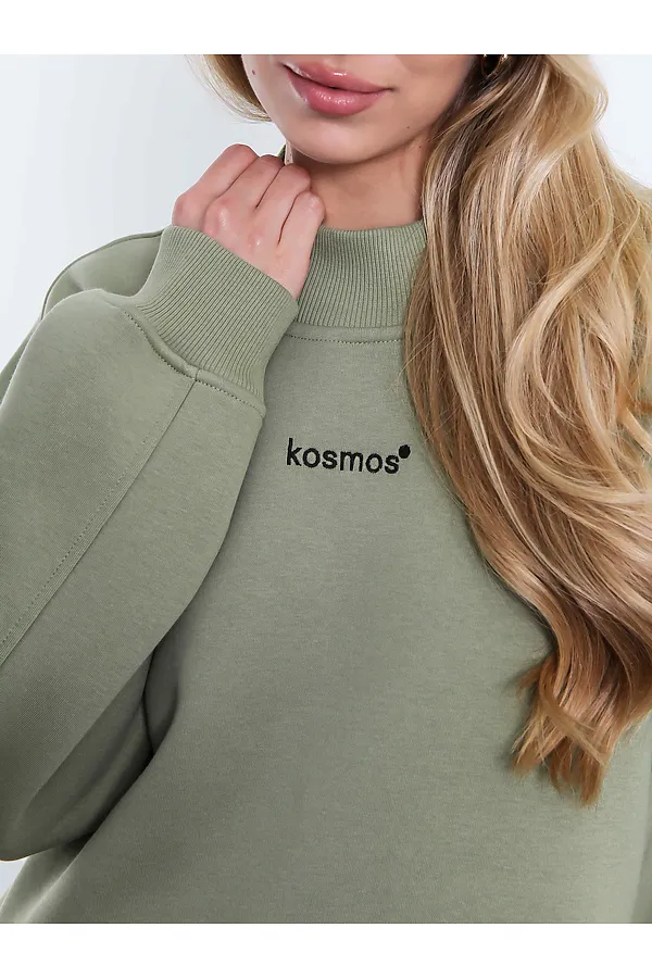 Свитшот женский оверсайз с начесом Олива KOSMOS, оливковый - фото 2