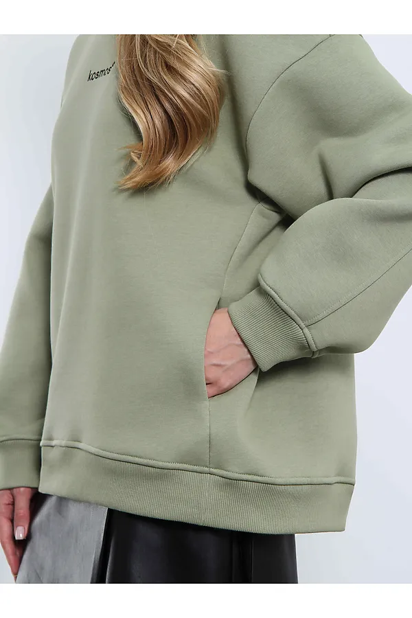 Свитшот женский оверсайз с начесом Олива KOSMOS, оливковый - фото 2