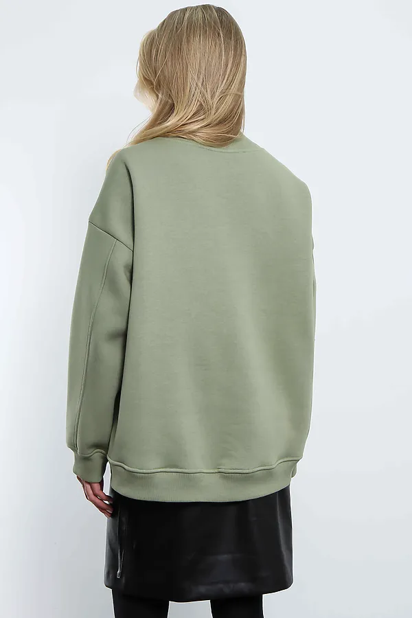 Свитшот женский оверсайз с начесом Олива KOSMOS, оливковый - фото 2