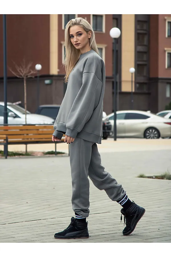 Свитшот женский оверсайз с начесом серый KOSMOS, серый - фото 2