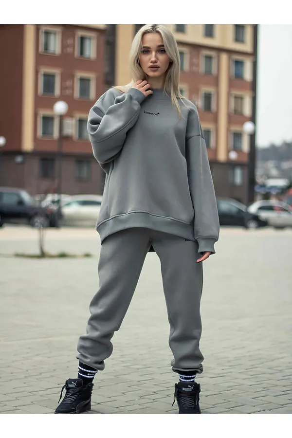 Свитшот женский оверсайз с начесом серый KOSMOS, серый - фото 2