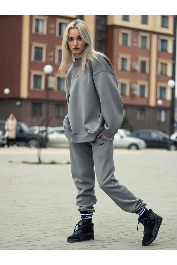 Свитшот женский оверсайз с начесом серый KOSMOS, серый - фото 2