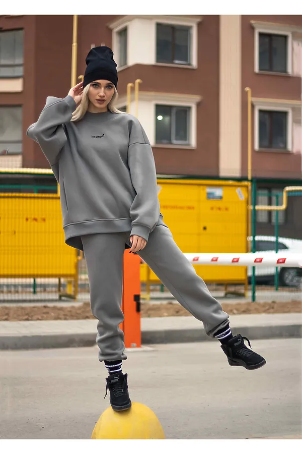 Свитшот женский оверсайз с начесом серый KOSMOS, серый - фото 2