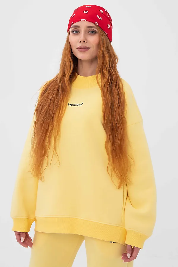 Свитшот женский оверсайз с начесом Желтый KOSMOS, желтый - фото 2